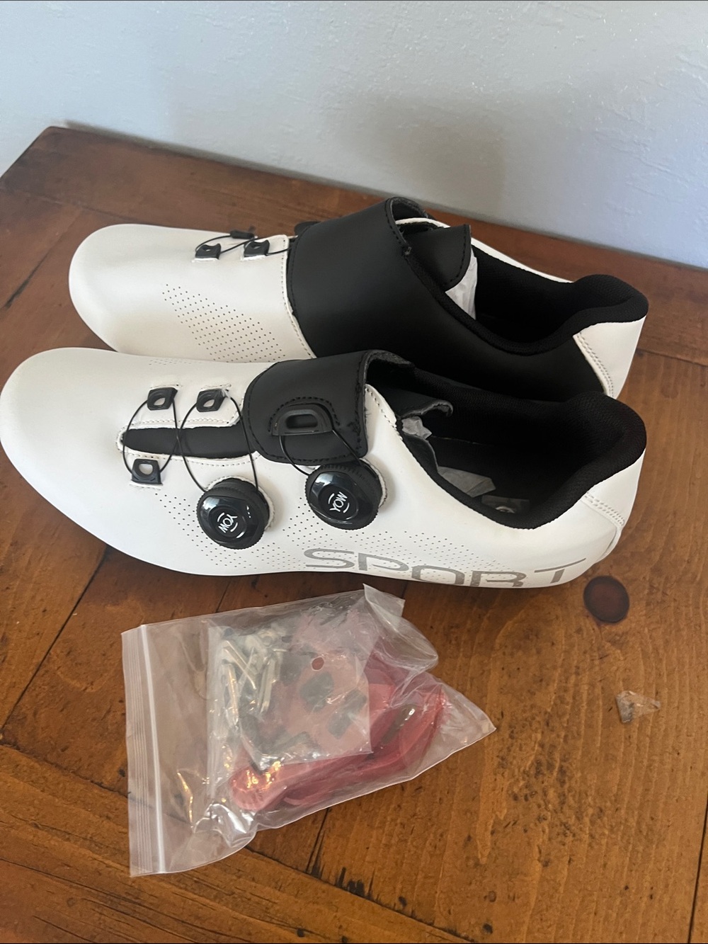 White and Black Cycling Shoes with Dial Closure